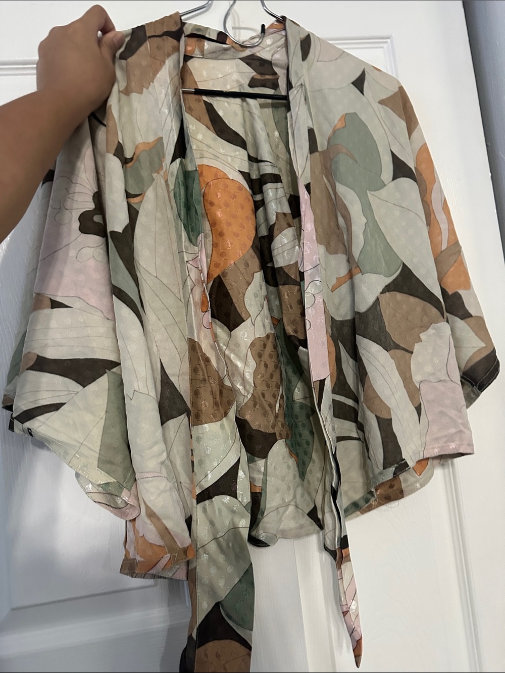 High-Low Leaf-Print Women's Skirt in Soft Green and Neutrals